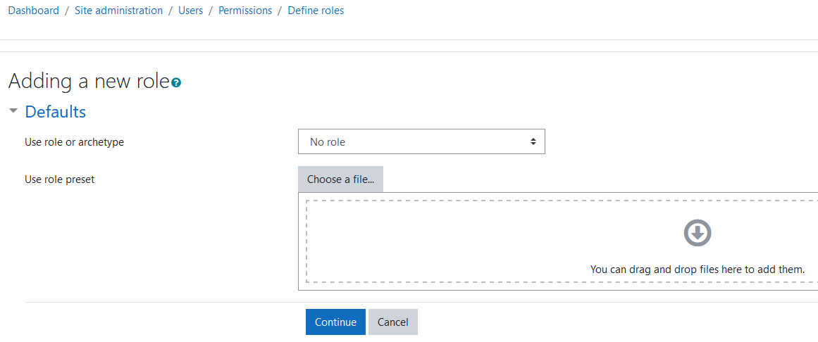 Adding a new role page