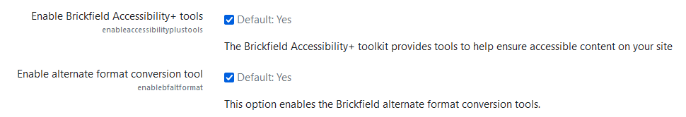 The advanced features page for enabling tool_bfplus and local_bfaltformat