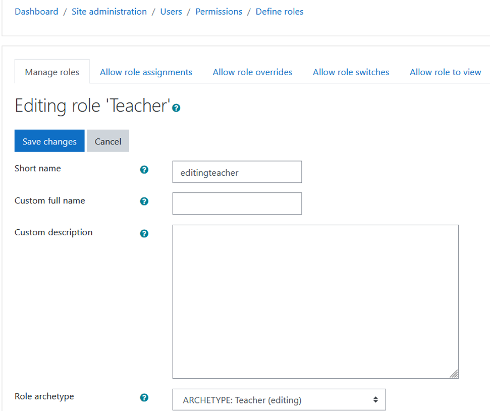 Removing permissions from editing role 'Teacher'