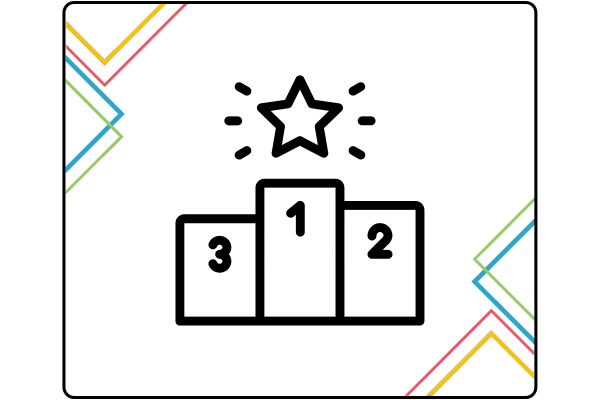 Leaderboard displaying position 1, 2, and 3, in a winners podium layout.