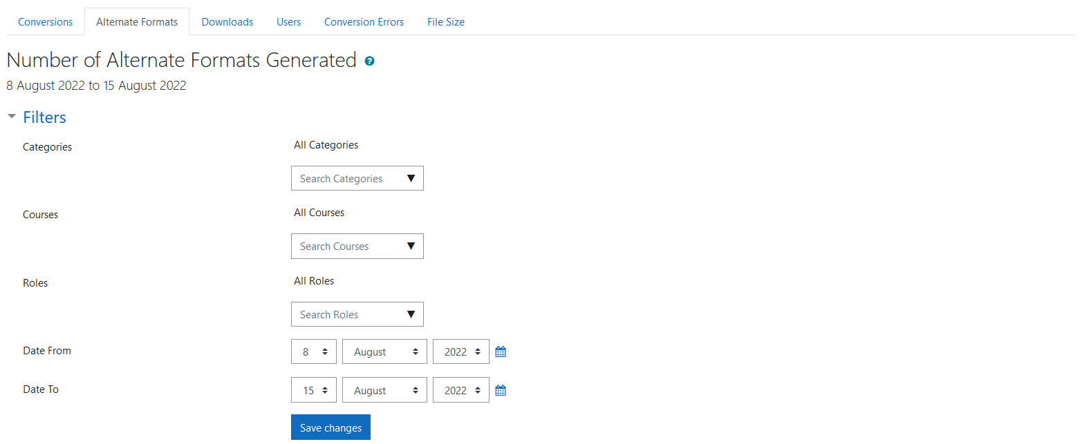 The BFAltformat Alternate Formats report filters