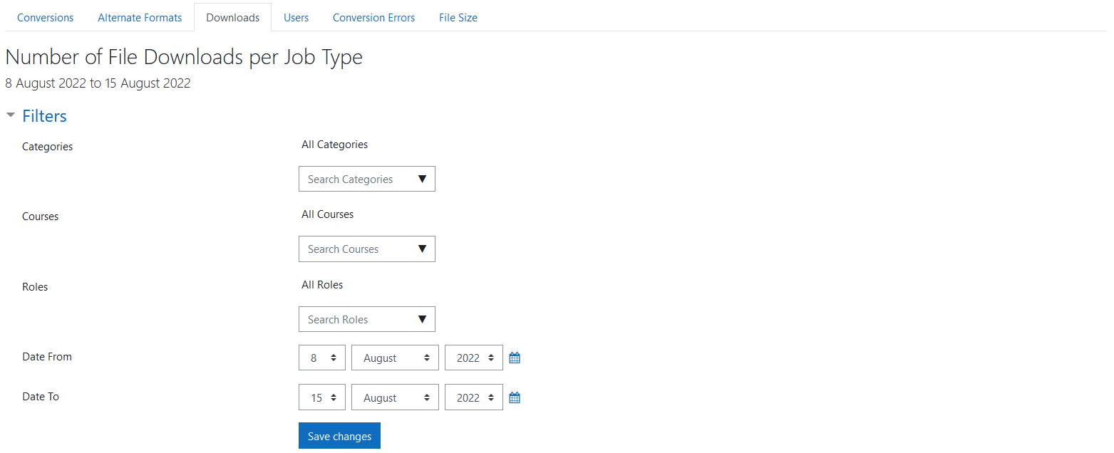 The BFAltformat Downloads report filters