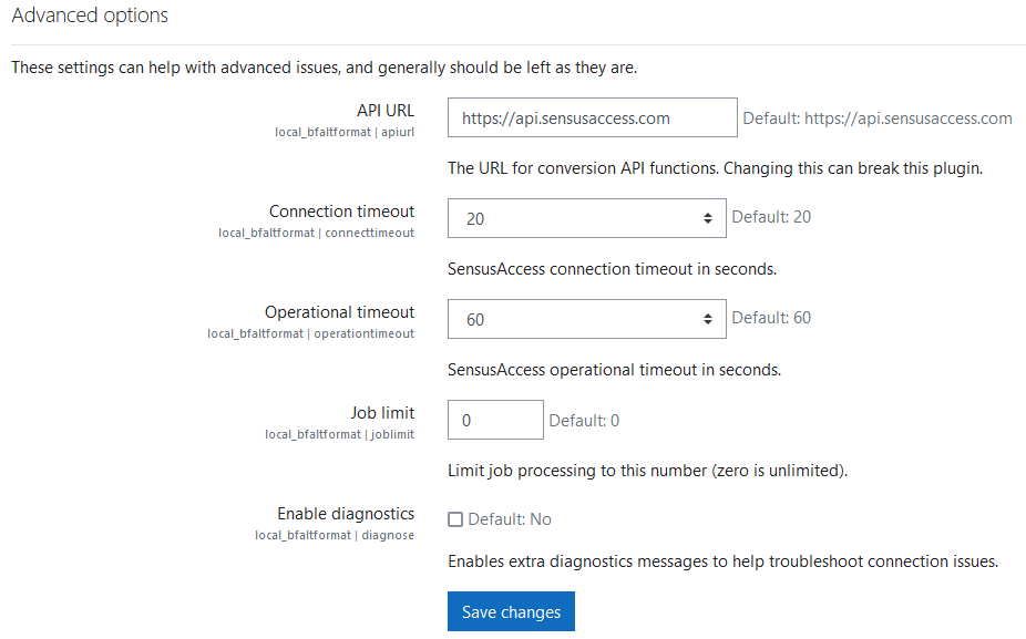 Alternate format advanced settings