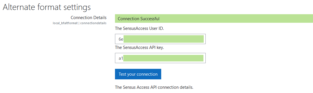 Connection Details setting for Alternate Formats