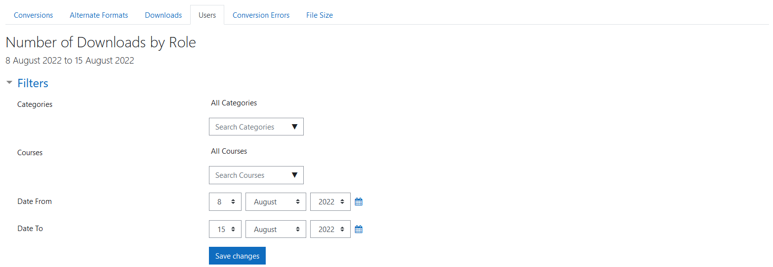 The BFAltformat Users report filters