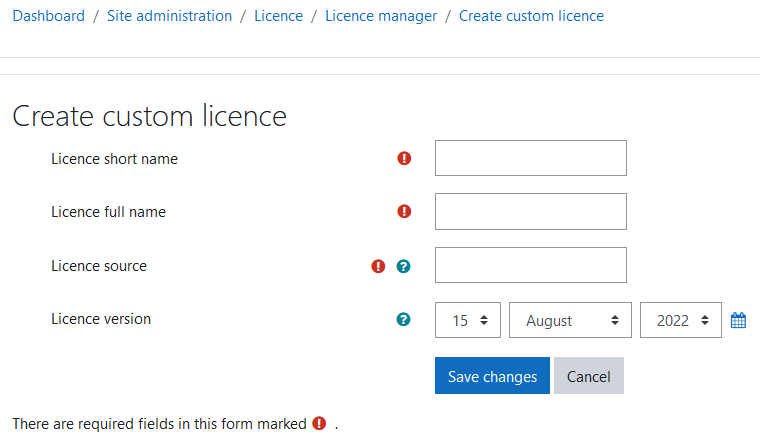 Create a custom licence fields