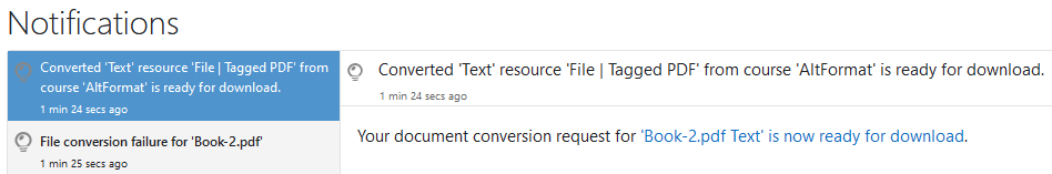 The full notification message for the file conversion