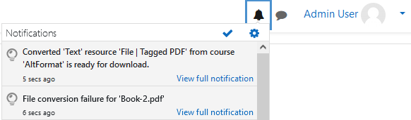 The notification message for the file conversion