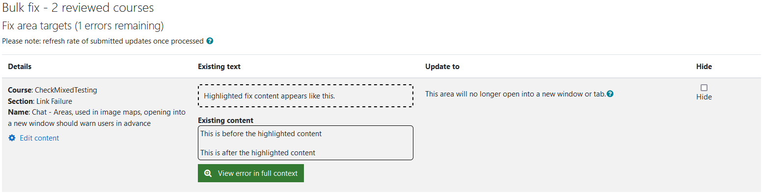 The Fix area targets caps wizard with 1 error remaining. One area target error is being shown in the image