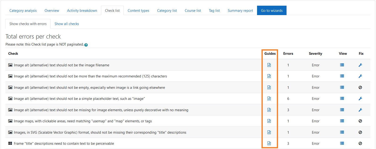 The accessibility guides per HTML content type highlighted in the Accessibility+ Review block