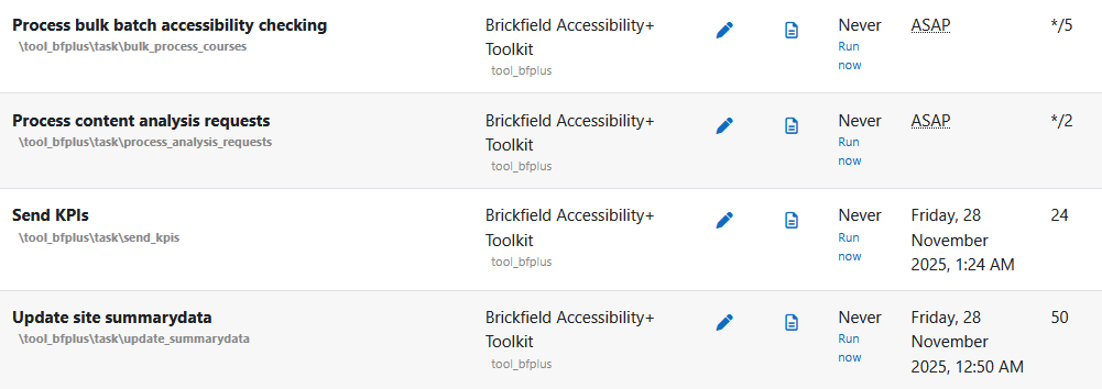 The process bulk batch accessibility checking, process content analysis requests and update site summary scheduled tasks
