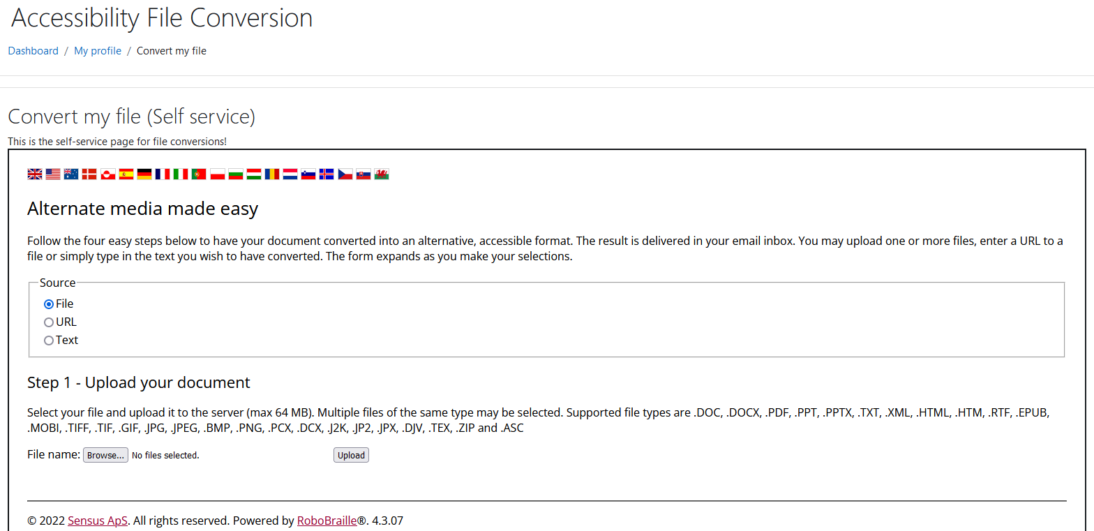 The self service page