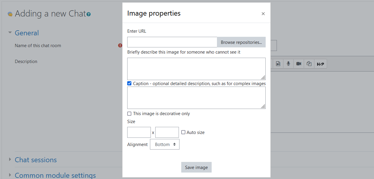The new caption option when adding an image in the Atto editor