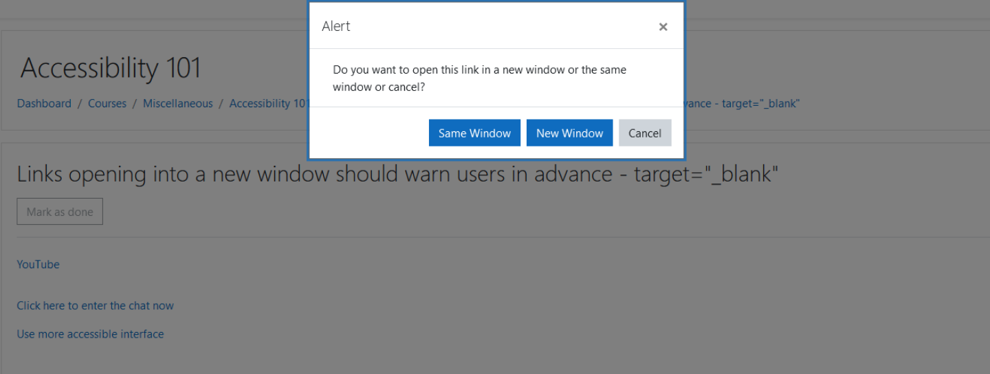The link to new window popup