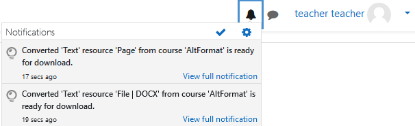The notification message for the file conversion