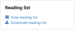 The Reading list block containing the links: View reading list, and Download reading list.